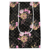 ピンク、ブラック、および金ゴールドフローラ抱き枕 ミディアムペーパーバッグ (裏面)