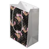 ピンク、ブラック、および金ゴールドフローラ抱き枕 ミディアムペーパーバッグ (裏面アングル)