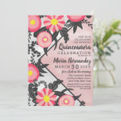 ピンク ブラック アクリル フラワー ウォーターカラー キンセアニエラ 招待状 (スタンド正面)