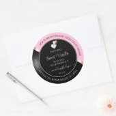 ピンク ブラック ウェーブ ローズゴールド ハート 商品ラベル ラウンドシール (封筒)