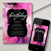 ピンク ブラック ガーリー バースデー 招待状