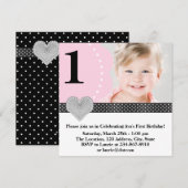 ピンク·ブラック·ガールズ·フォト第1誕生日パーティー 招待状 (正面/裏面)