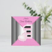 ピンク ブラック ガールズ 1歳の誕生日パーティー 招待状 (スタンド正面)