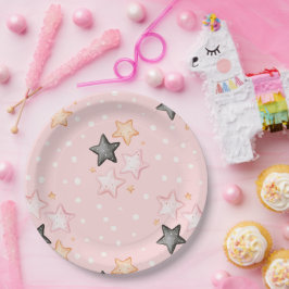 ピンク ブラック クリーム 星 バースデー ペーパープレート