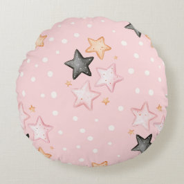 ピンク ブラック クリーム 星 ラウンドクッション