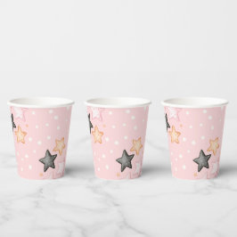 ピンク ブラック クリーム 星 誕生日 紙コップ