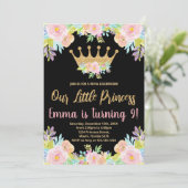 ピンク ブラック グリッター プリンセス 誕生日 招待状 (スタンド正面)