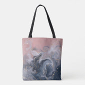 ピンク ブラック グレー デコレーション ウォーターカラー マーブル レギ トートバッグ (裏面)