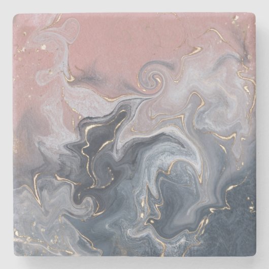 ピンク ブラック グレー デコレーション 水彩 マーブル ストーンコースター (正面)