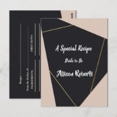 ピンク ブラック ゴールドの幾何学模様の ブライズシャワー ポストカード (正面/裏面)