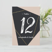 ピンク ブラック ゴールドの幾何学的なテーブルナンバー 招待状 (スタンド正面)