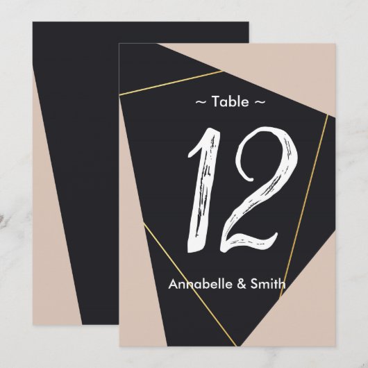 ピンク ブラック ゴールドの幾何学的なテーブルナンバー 招待状 (正面/裏面)