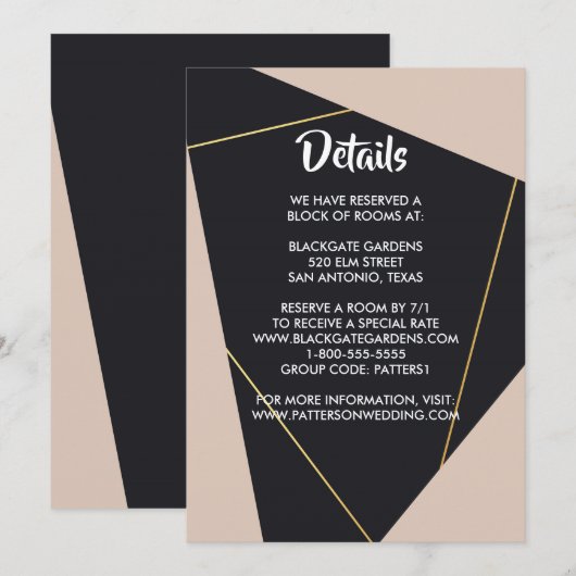 ピンク ブラック ゴールドの幾何学的な囲い 招待状 (正面/裏面)