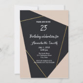 ピンク ブラック ゴールドの幾何学的な誕生日 招待状 (正面)