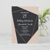 ピンク ブラック ゴールドの幾何学的な誕生日 招待状 (スタンド正面)