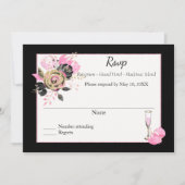 ピンク、ブラック、ゴールドの花柄のRSVPです。 招待状 (正面)