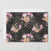ピンク、ブラック、ゴールドの花柄のRSVPです。 招待状 (裏面)