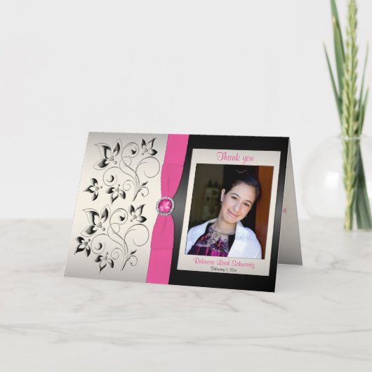 ピンク、ブラック、シルバーのサンキューカード(写真あり) サンキューカード (正面)