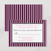 ピンク、ブラック、シルバーのストライプ スクロール返信カード 招待状 (正面/裏面)