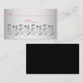 ピンク、ブラック、シルバーのフローラ座席表 プレイスカード (正面/裏面)