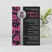 ピンク、ブラック、シルバーの卒業招待状2024 招待状 (スタンド正面)