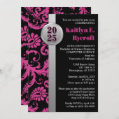 ピンク、ブラック、シルバーの卒業招待状2024 招待状 (正面/裏面)