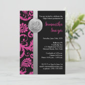 ピンク、ブラック、シルバーの卒業招待状 招待状 (スタンド正面)