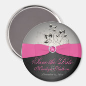 ピンク、ブラック、シルバーの結婚式の引き出物磁石 マグネット (正面/裏面)