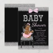 ピンク ブラック シルバー エスニック ガール ベビー シャワー 招待状 (正面/裏面)