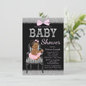 ピンク ブラック シルバー エスニック ガール ベビー シャワー 招待状 (スタンド正面)