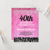 ピンク ブラック シルバー ギター 成人 40歳の誕生日 カード (正面/裏面インサイチュ)