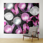 ピンク ブラック シルバー グリッター バルーン パーティー 背景 タペストリー (インサイチュ(横))