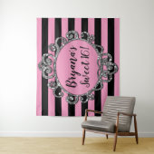 ピンク ブラック シルバー ストライプ バースデー パーティー 背景 タペストリー (インサイチュ)