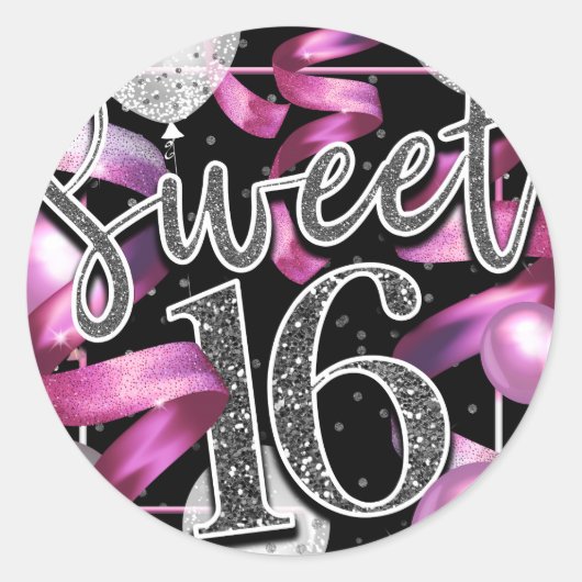 ピンク ブラック シルバー 偽スパンコール 可愛い Sweet 16 ラウンドシール (正面)