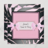 ピンク ブラック ゼブラ スウィート16 バースデーパーティー 招待状 (正面/裏面)
