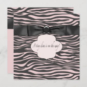 ピンク ブラック ゼブラ 赤ちゃん 女の子 シャワー 招待状 (正面/裏面)
