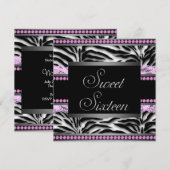ピンク ブラック ゼブラ Sweet 16 パーティー 招待状 (正面/裏面)
