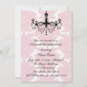 ピンク ブラック ダマスク シャンデリア スウィート16 誕生日 招待状 (裏面)