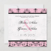 ピンク ブラック ダマスク シャンデリア セーブ・ザ・デート 招待状 (裏面)