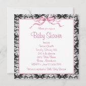 ピンク ブラック ダマスク 赤ちゃん女の子 シャワー 招待状 (裏面)
