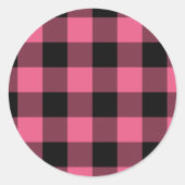 ピンク & ブラック チェック柄のスクエア模様のバイソン・プレイド ラウンドシール (正面)