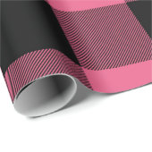 ピンク & ブラック チェック柄のスクエア バッファロープレイド ラッピングペーパー (ロールコーナー)