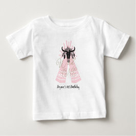 ピンク & ブラック ティピー アロー ボヘミアンチック ワイルド ワン 1歳 ベビーTシャツ
