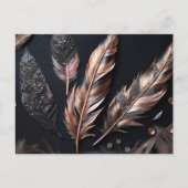 ピンク & ブラック デコレーション 羽根 ポストカード (正面)