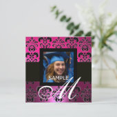 ピンク ブラック パープル グラデーション ダマスク  モノグラム 招待状 (スタンド正面)