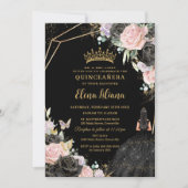ピンク ブラック パープル ローズ ドレス ゴールド キンセアニエラ XV 招待状 (正面)