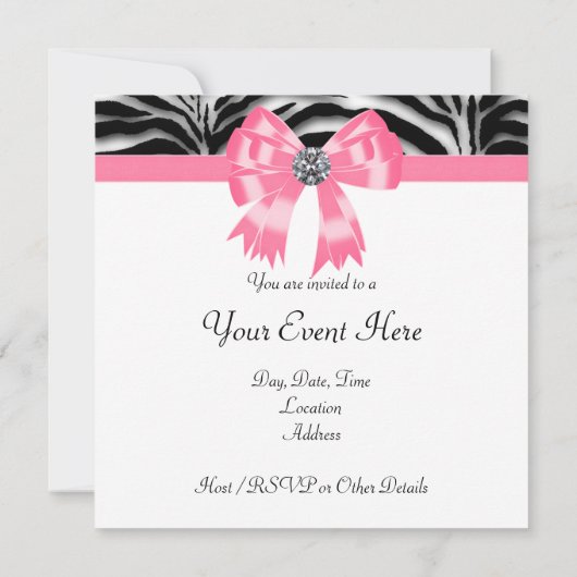 ピンク ブラック ピンク ゼブラ パーティー 招待状 テンプレート (裏面)