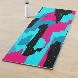 ピンク、ブラック、ブルーの抽象芸術アートプリント ヨガマット