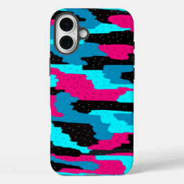 ピンク、ブラック、ブルーの抽象芸術アートプリント iPhone 16 PLUSケース