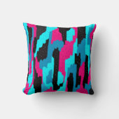 ピンク、ブラック、ブルーの抽象芸術 クッション (正面)